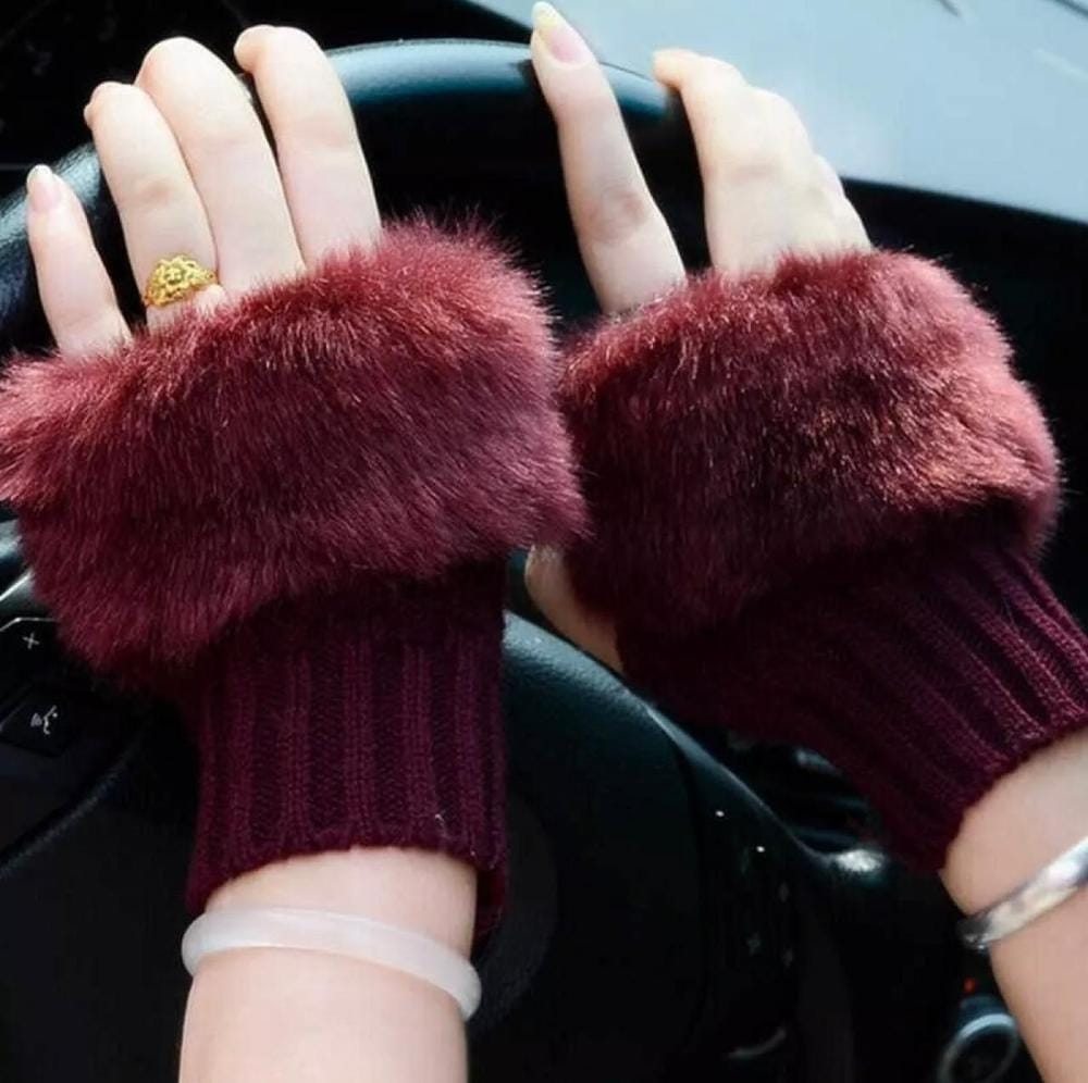 2 Pcs Wool Plain Fingerless Gloves