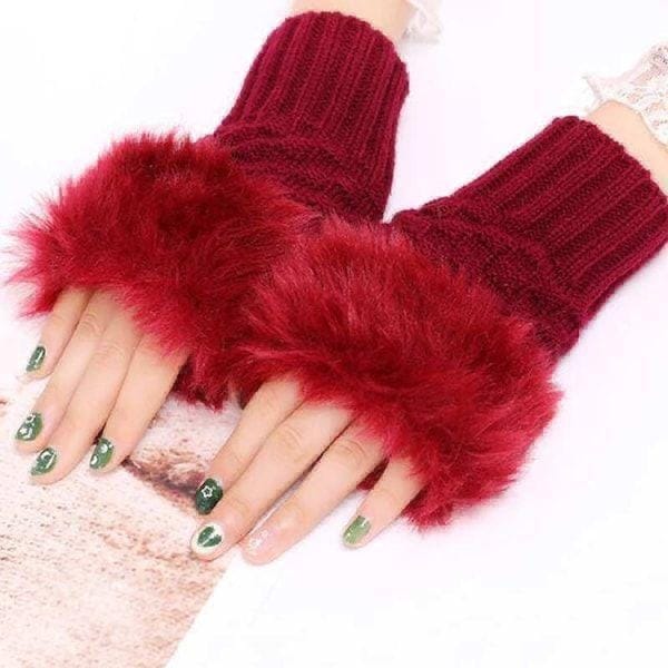 2 Pcs Wool Plain Fingerless Gloves