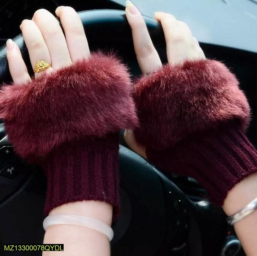 2 Pcs Wool Plain Fingerless Gloves